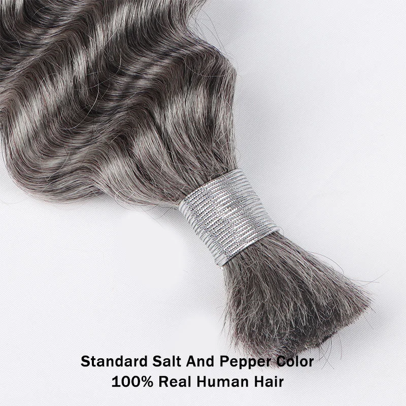 Salt And Pepper Bulk Hair For Braiding Deep Wave Human Hair 1/2/3/4 Pcs Grey Hair Extensions