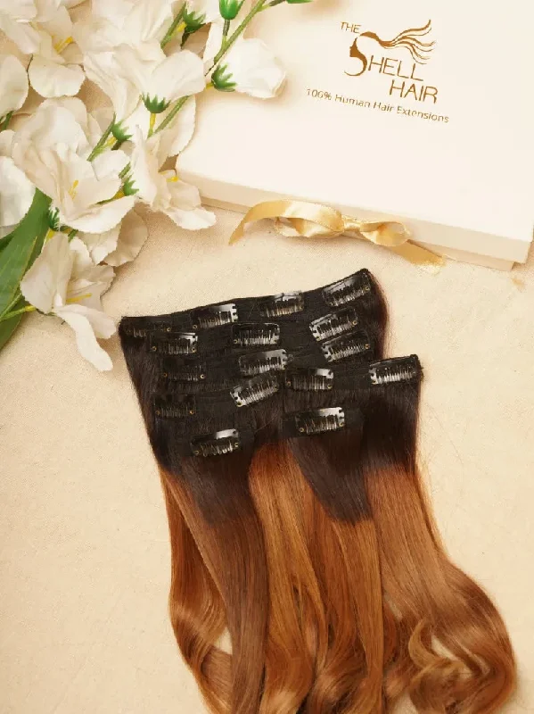 Seven Set Clip in Extensions - Caramel Brown Ombre (Straight Texture)