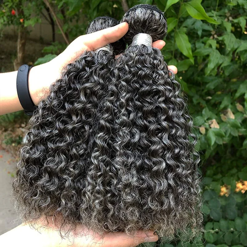 Salt And Pepper Curly Human Hair Bundles 1/2/3/4 Pcs/Lot Deal Natural Grey Hair Extensions