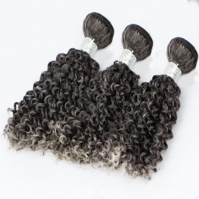 Salt And Pepper Curly Human Hair Bundles 1/2/3/4 Pcs/Lot Deal Natural Grey Hair Extensions