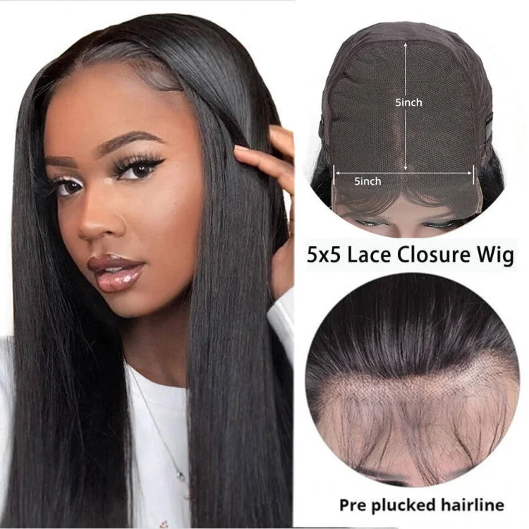 HD Lace Wigs 5x5 Lace Closure Wigs Straight Human Hair Preplucked Wigs with Baby Hair