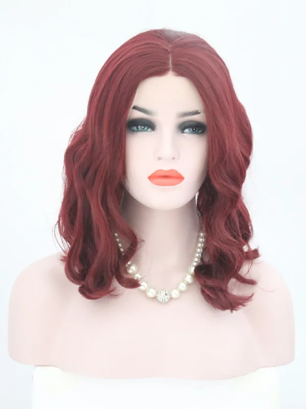 Wine Red Wavy Lace Front Wig 110