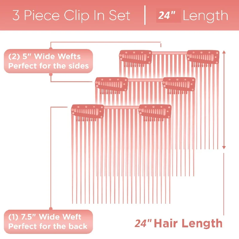 24"" inch 3 Piece Clip-In Extensions Set | Human Hair