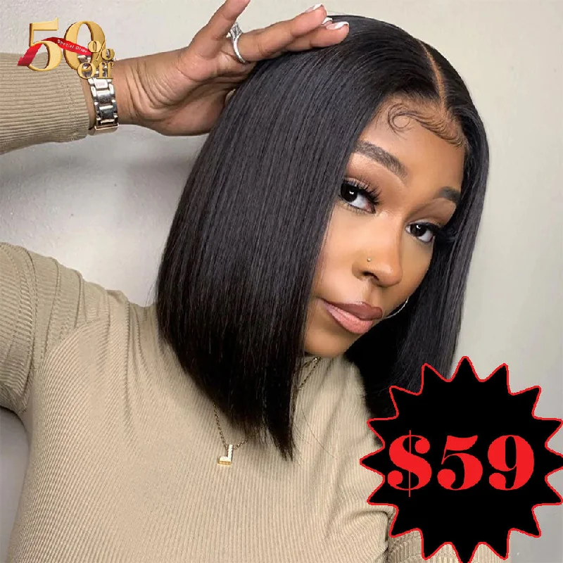 {50% Off} 4x4 Natural Color Human Hair Closure Bob Wig