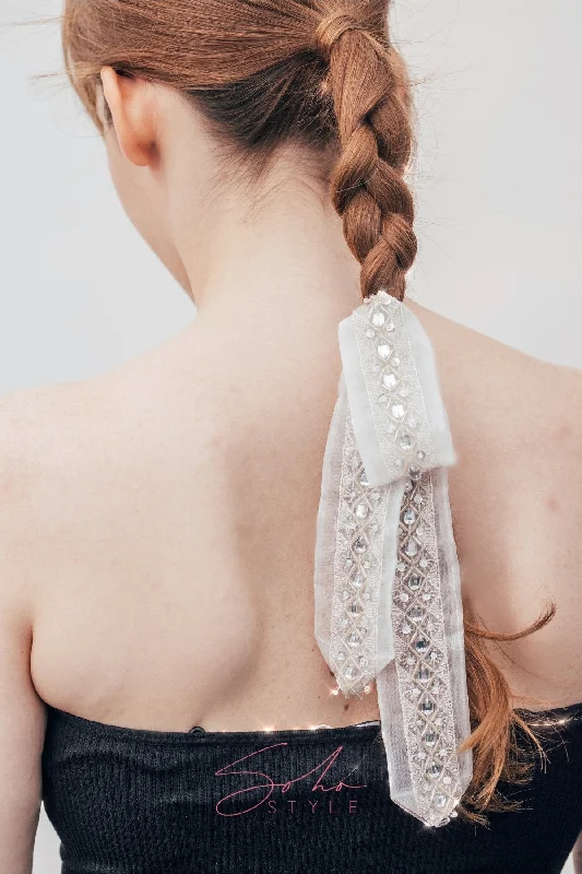 Traditional Korean Style Crystal Ribbon Ponytail Holder