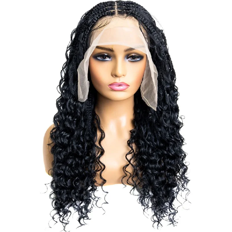 B & B Knotless Synthetic Full Lace Braided Wig - Micro Deep Wave 24""