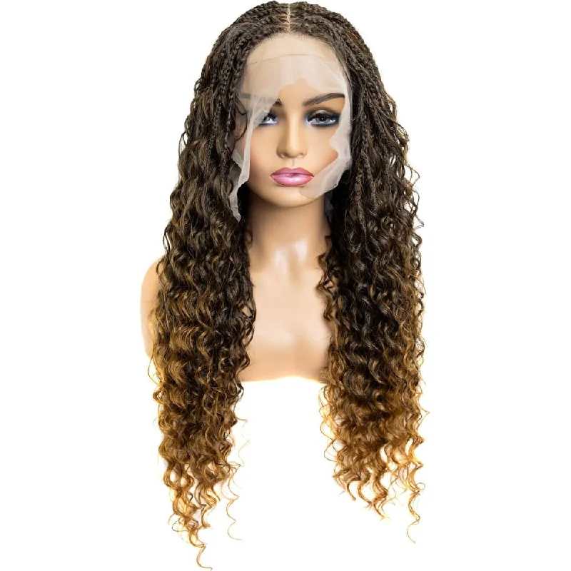 B & B Knotless Synthetic Full Lace Braided Wig - Micro Deep Wave 24""