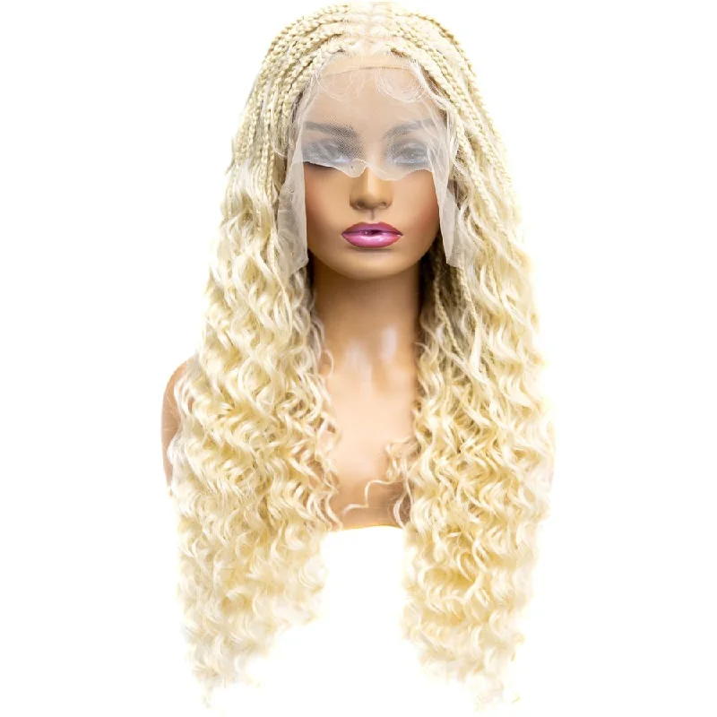 B & B Knotless Synthetic Full Lace Braided Wig - Micro Deep Wave 24""