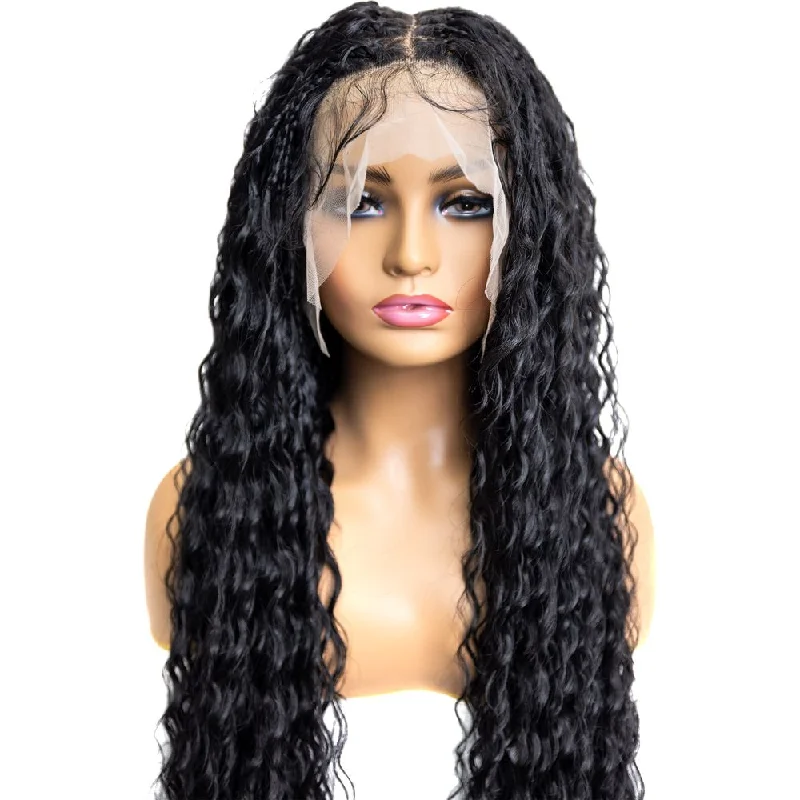 B & B Knotless Synthetic Full Lace Braided Wig - Micro Peruvian Wave 32""