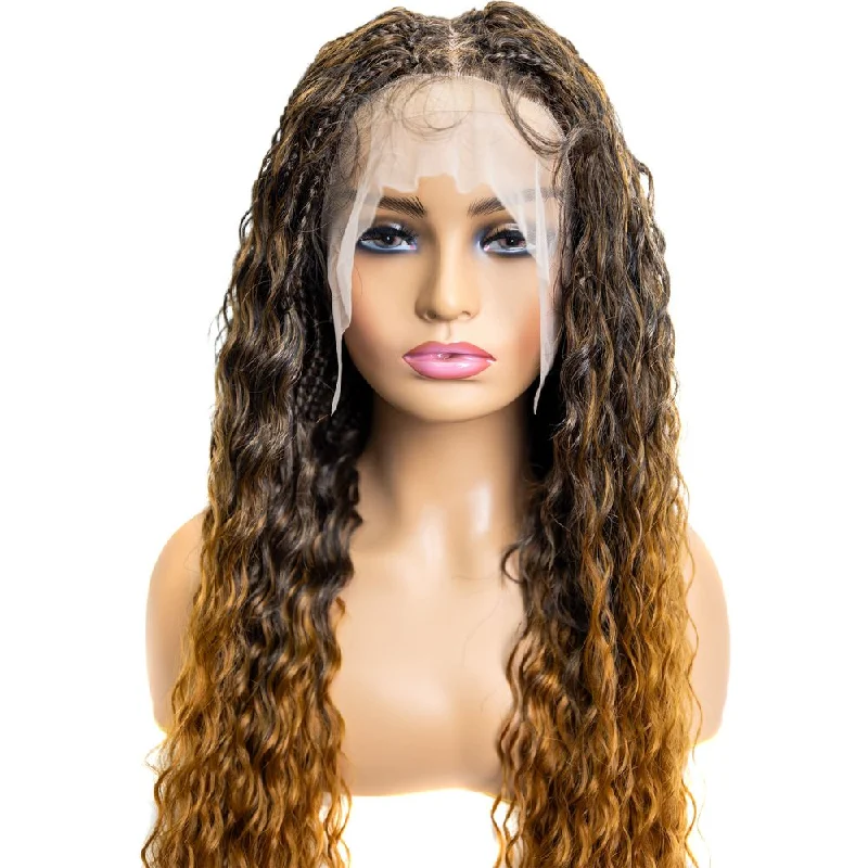 B & B Knotless Synthetic Full Lace Braided Wig - Micro Peruvian Wave 32""