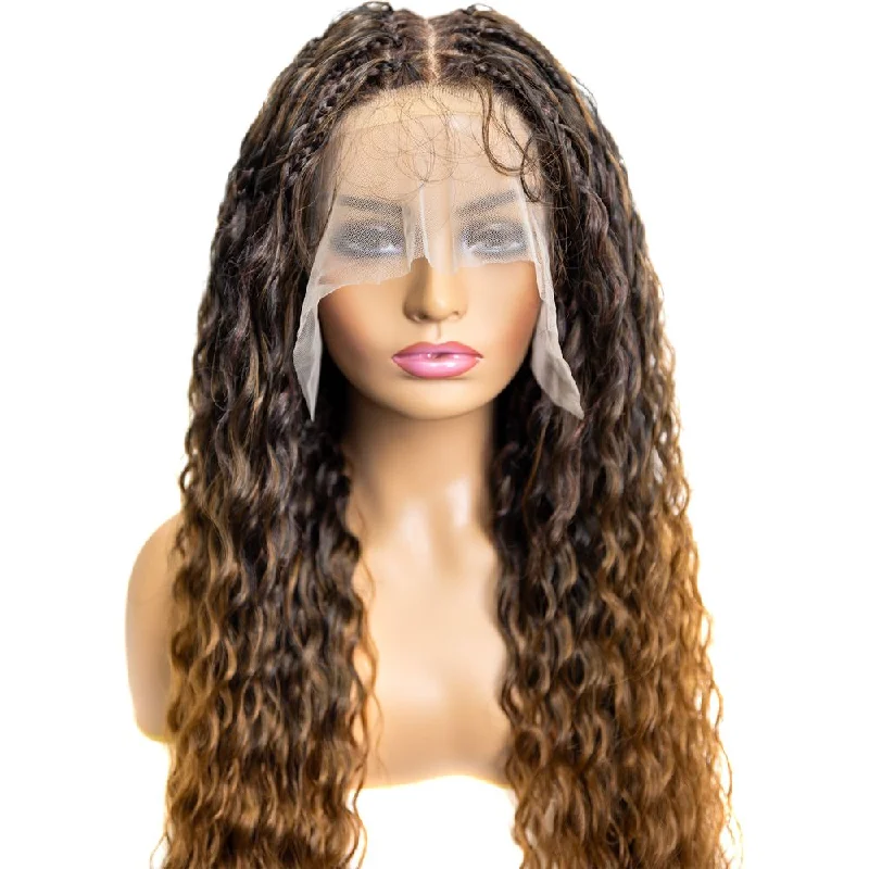 B & B Knotless Synthetic Full Lace Braided Wig - Micro Peruvian Wave 32""