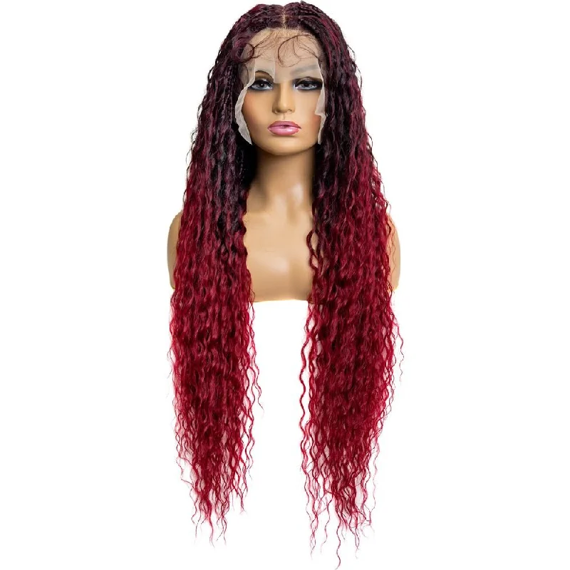 B & B Knotless Synthetic Full Lace Braided Wig - Micro Peruvian Wave 32""