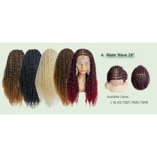 B & B Knotless Synthetic Full Lace Braided Wigs - Micro Boho Water Wave