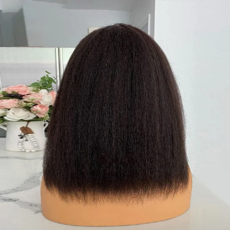 Basia | C Part Kinky Straight Prepluck Human Hair Closure Bob Lace Front Wig