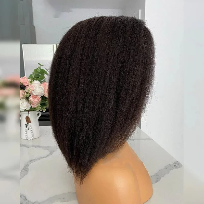 Basia | C Part Kinky Straight Prepluck Human Hair Closure Bob Lace Front Wig