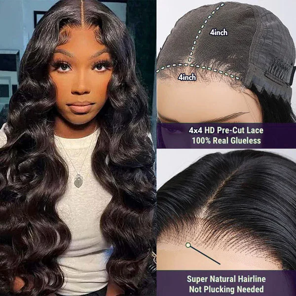 Natural Color Body Wave Pre-Cut Glueless Wig Lace Front Wigs Classic Style