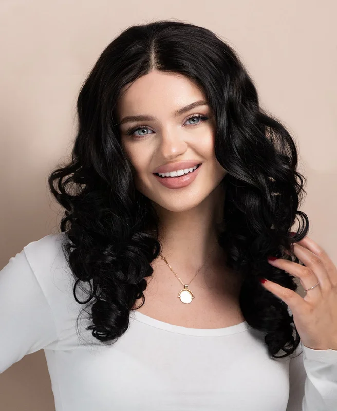 bouncy curls human wig - 18"" natural black.