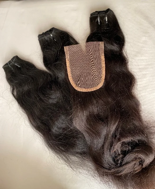 Bundle Deal on Raw Virgin Temple Natural Hair Weft and Closure