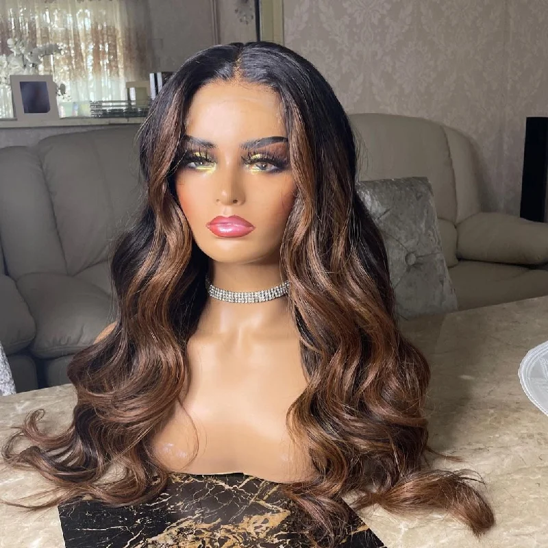 Carle | Body Wave Brown Highlight Preplucked Human Hair Lace Front Wig