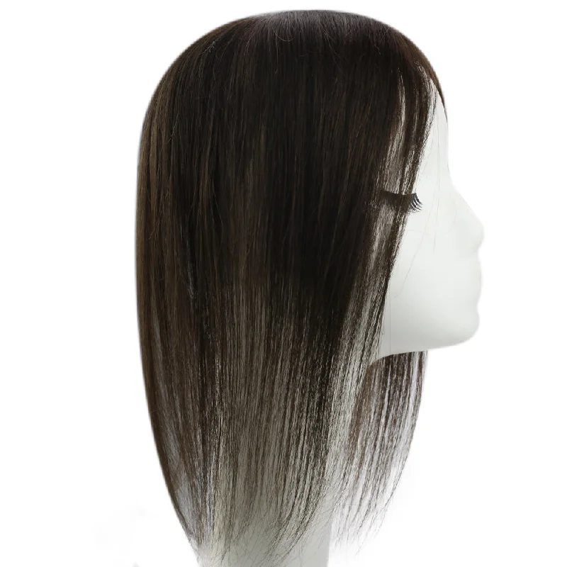 [Half Price] Remy Base Medium Hair Toppers No Bangs Hair Darkest Brown for Thinning Hair (#2)