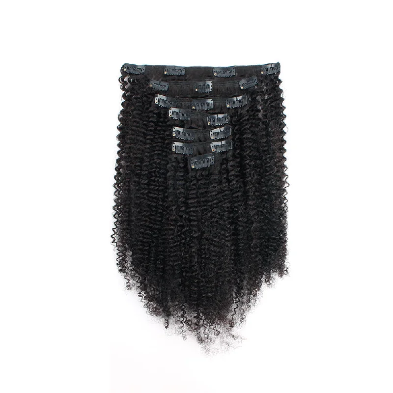 Clip in Hair Extension Afro Kinky Curly Jet Black 14&16 Inch