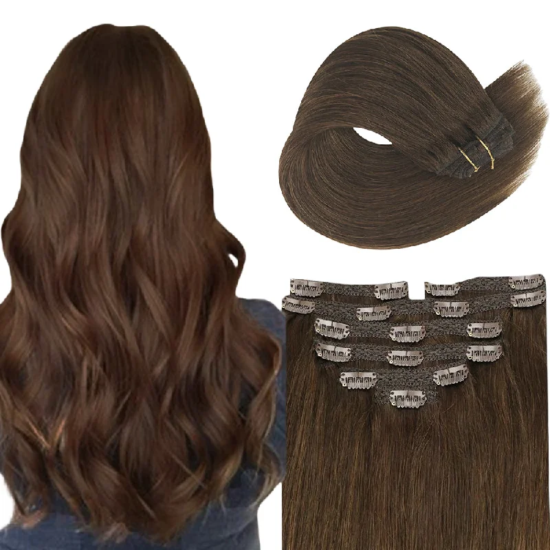 Dark Brown Double Weft Clip in Human Hair Extensions #4