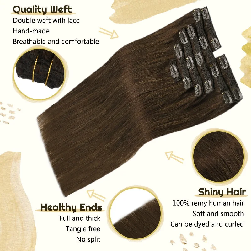 Dark Brown Double Weft Clip in Human Hair Extensions #4