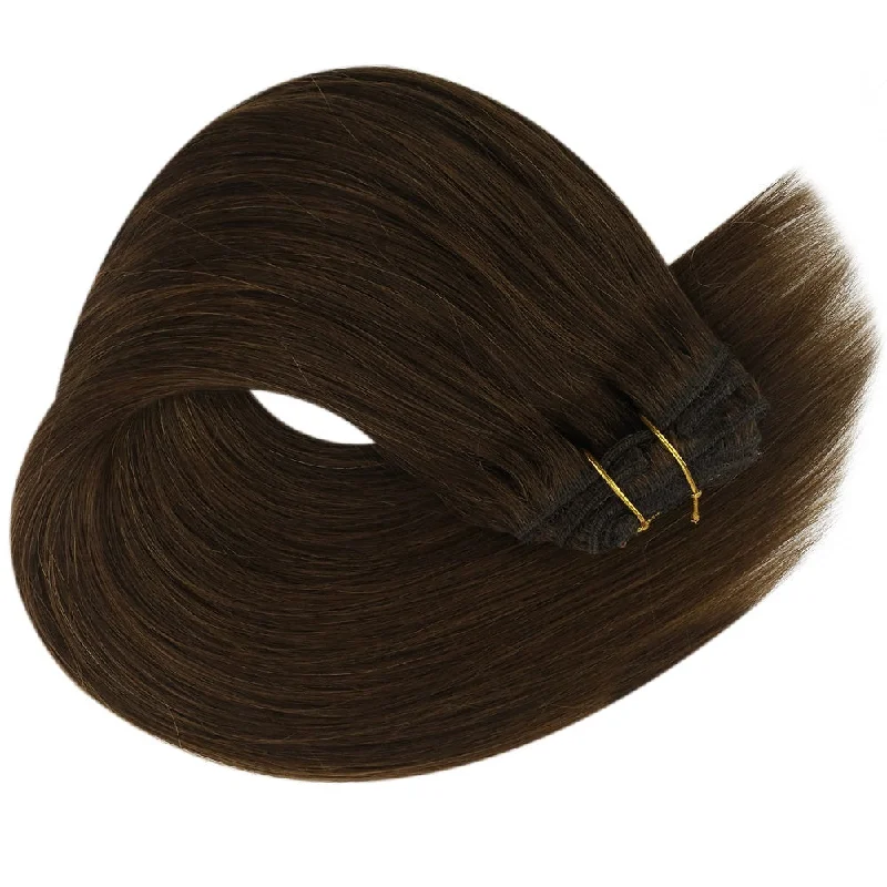 Dark Brown Double Weft Clip in Human Hair Extensions #4