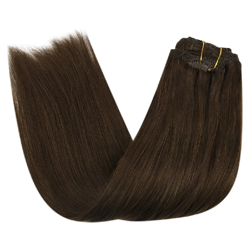 Dark Brown Double Weft Clip in Human Hair Extensions #4