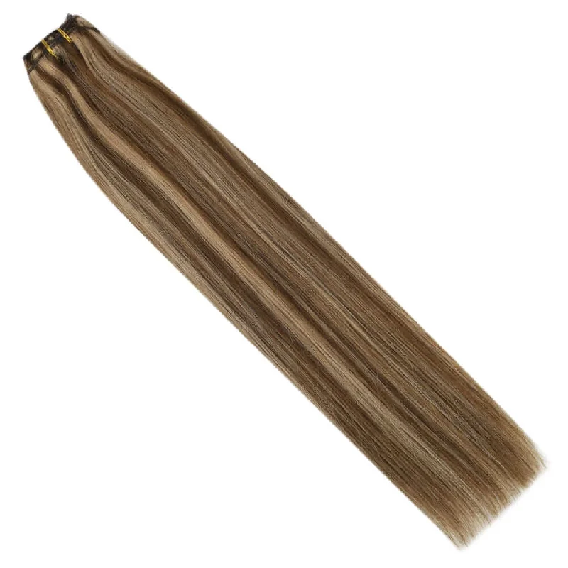 Moresoo Clip in Hair Extensions Real Remy Human Straight Highlight Color (#P4/27)