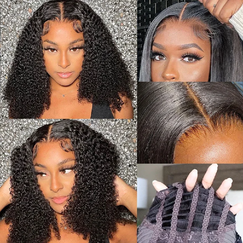 Flash Sale Glueless Air Cap Skin Melt Swiss Lace Preplucked Human Hair Closure Wigs Kinky Curly