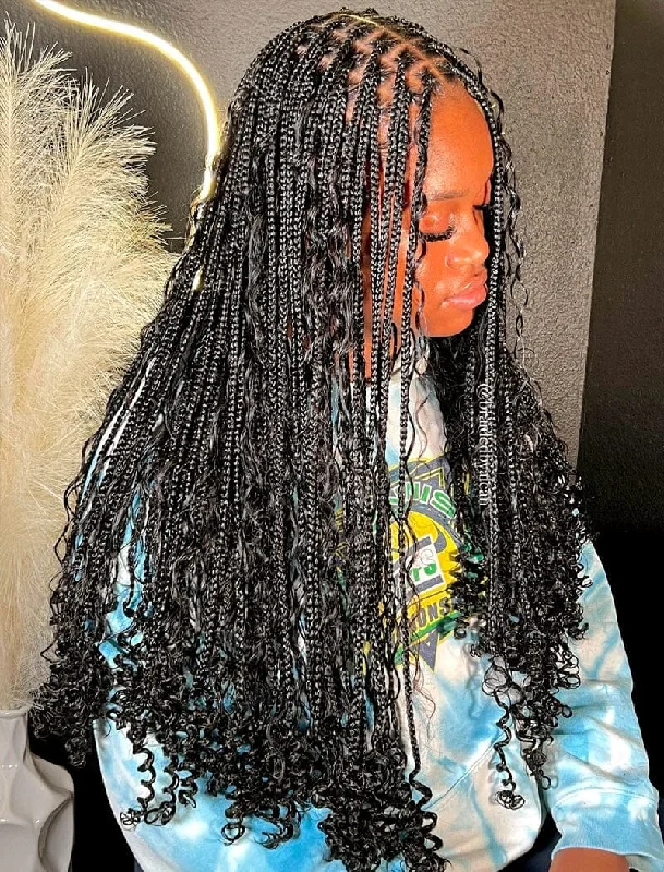 Crochet Boho Box Braids with Human Hair Curls Bulk Hair Extension For Braiding