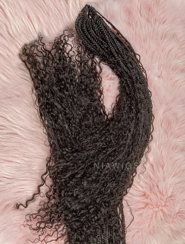 Crochet Boho Box Braids with Human Hair Curls Bulk Hair Extension For Braiding