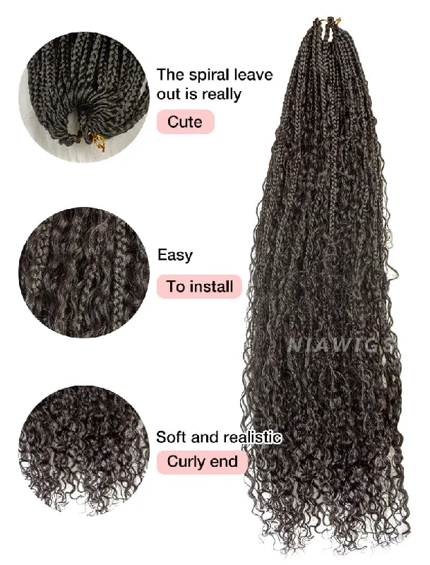 Crochet Boho Box Braids with Human Hair Curls Bulk Hair Extension For Braiding