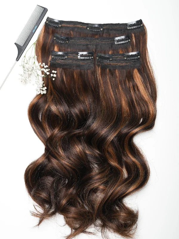 Dark Brown With Highlights  – Classic Hair - CLIP In Extensions| NISH HAIR