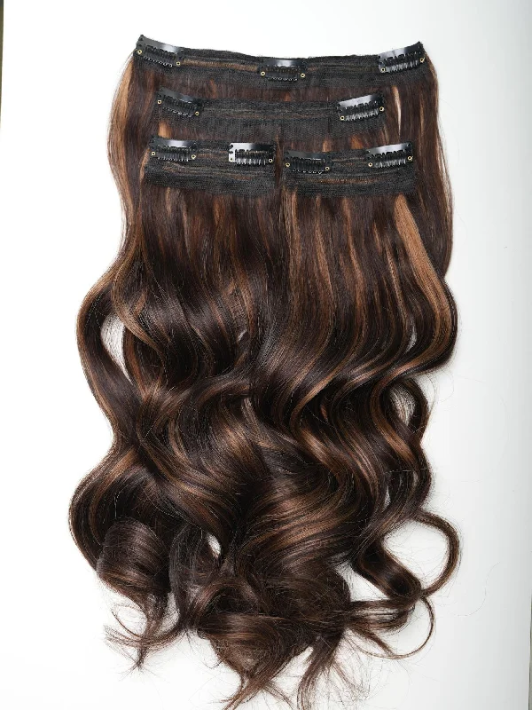 Dark Brown With Highlights  – Classic Hair - CLIP In Extensions| NISH HAIR