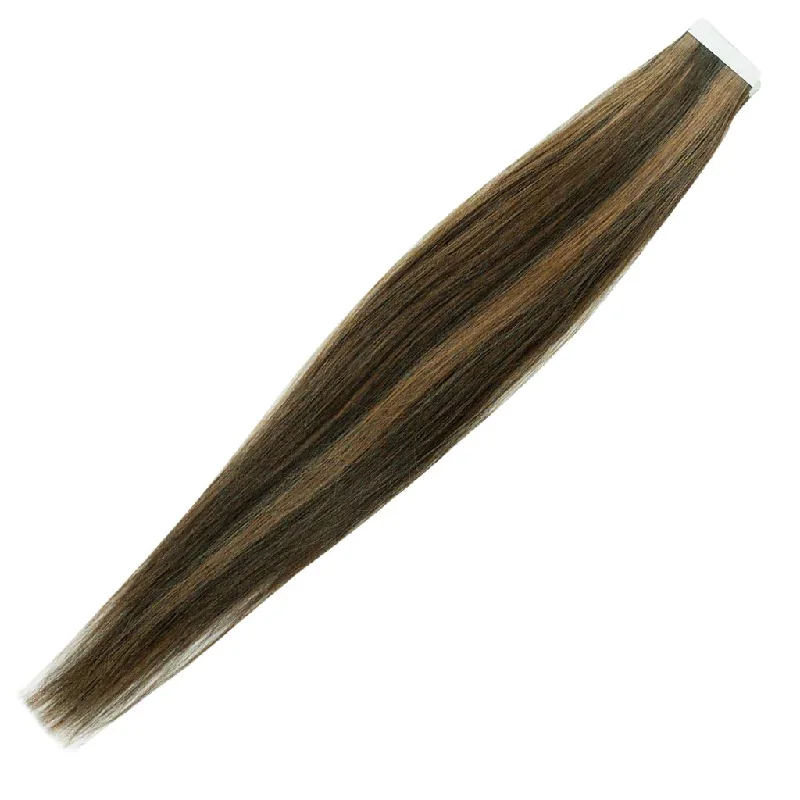 #2/8 Darkest Brown/Dark Blonde Straight Tape-In Hair Extensions Double Drawn