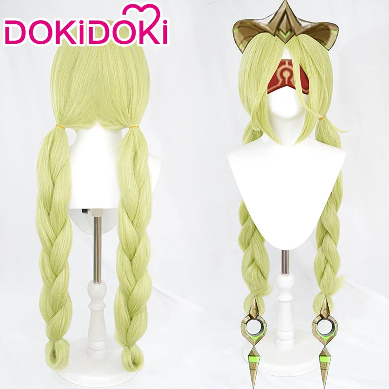 【Ready For Ship】DokiDoki Game Genshin Impact Cosplay Eremite Floral Ring Dancer Wig Long Green Braid