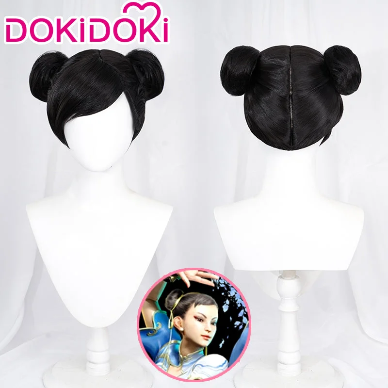 【Ready For Ship】DokiDoki Game Street Fighter Cosplay Chun-Li Wig Black Cute Bun Chun Li