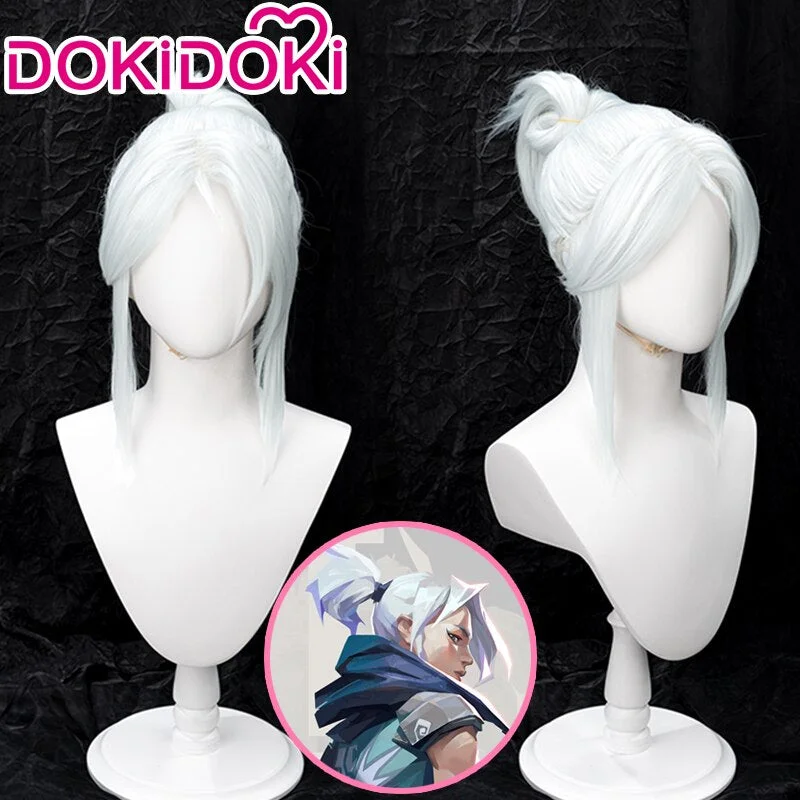 【Ready For Ship】DokiDoki Game Valorant Cosplay Jett Cosplay Wig White Hair VALORANT