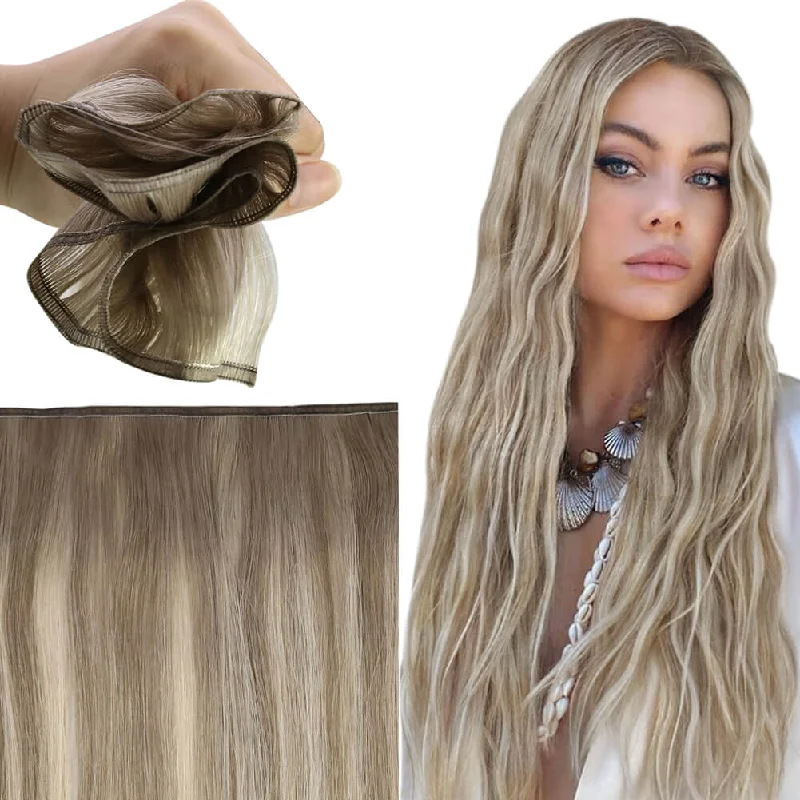 Sunny Hair Flat Silk Weft Hair Extensions 100% Virgin Human Hair Balayage Brown #8/8/613