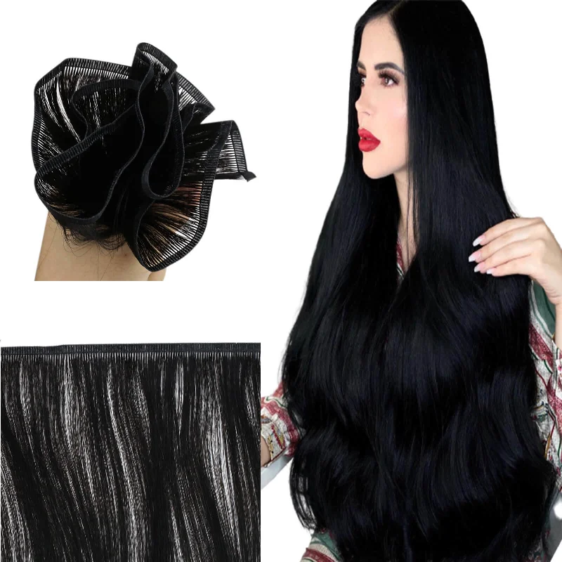 Sunny Hair Flat Silk Weft Hair Extensions 100% Virgin Human Hair Bundles Jet Black #1