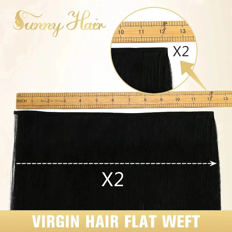 Sunny Hair Flat Silk Weft Hair Extensions 100% Virgin Human Hair Bundles Jet Black #1