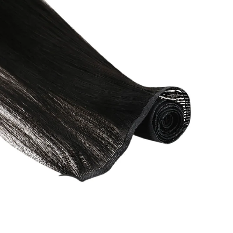 Sunny Hair Flat Silk Weft Hair Extensions 100% Virgin Human Hair Bundles Jet Black #1