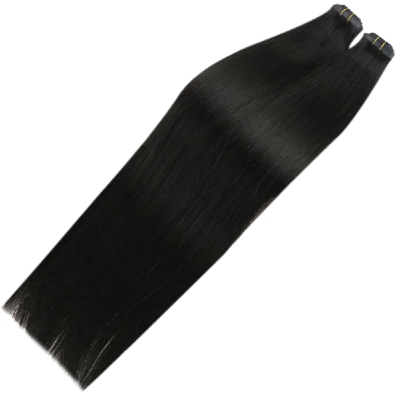 Sunny Hair Flat Silk Weft Hair Extensions 100% Virgin Human Hair Bundles Jet Black #1