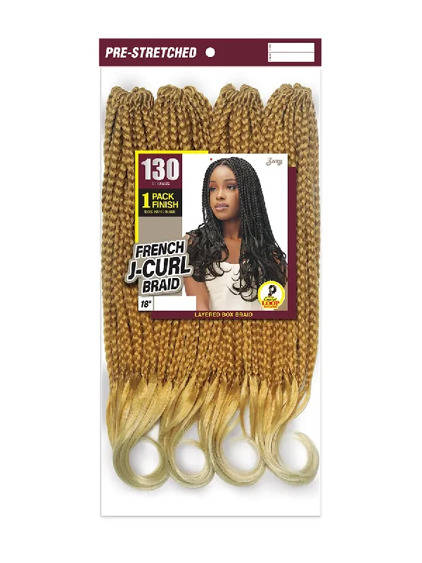 FRENCH J-CURL 18"" PRESTRECHED LAYERED BOX BRAIDS CROTCHET 130 STRANDS *One pack enough*