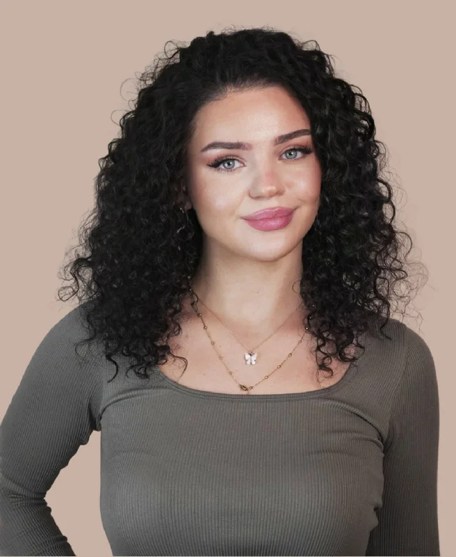 front lace human wig - 14"" 3A curly natural black.