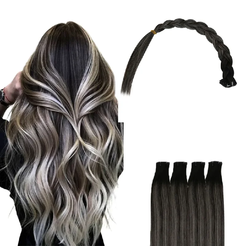 Genius Weft Balayage Silver and Black Real Hair Virgin Human Hair Bundles Sew in Extensions #1B/Silver/1B