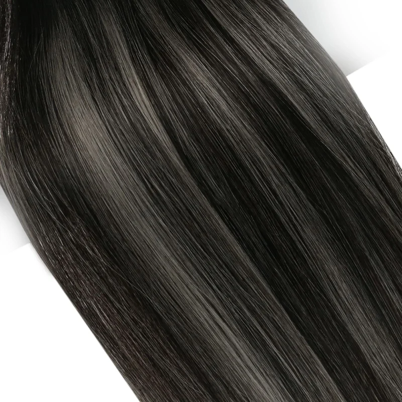 Genius Weft Balayage Silver and Black Real Hair Virgin Human Hair Bundles Sew in Extensions #1B/Silver/1B