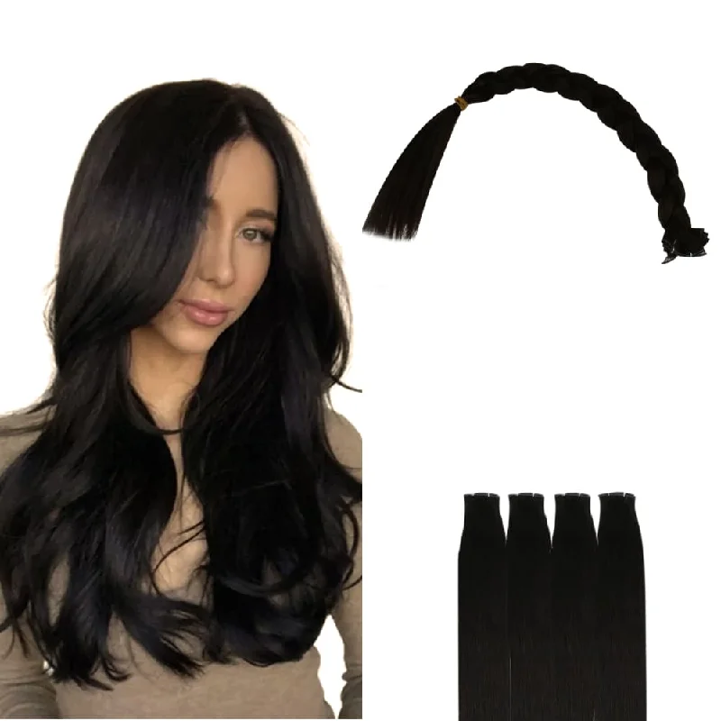 Invisible Human Hair Bundle Vivien 100% Virgin Genius Weft Extensions Natural Black #1B